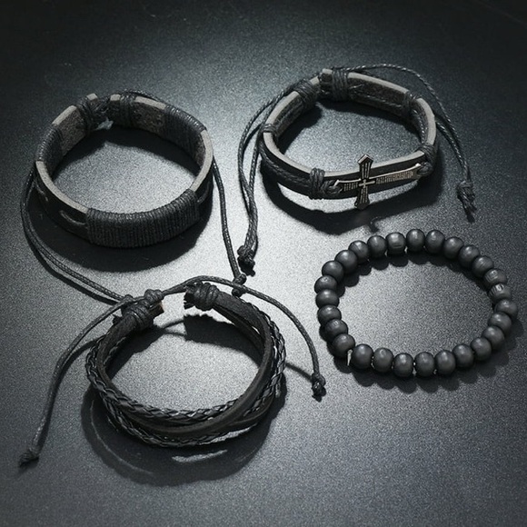 New PU Leather 1-4PC MENS BELIEVE Handwoven Vintage PU Leather 4pc Bracelet set - Picture 6 of 6